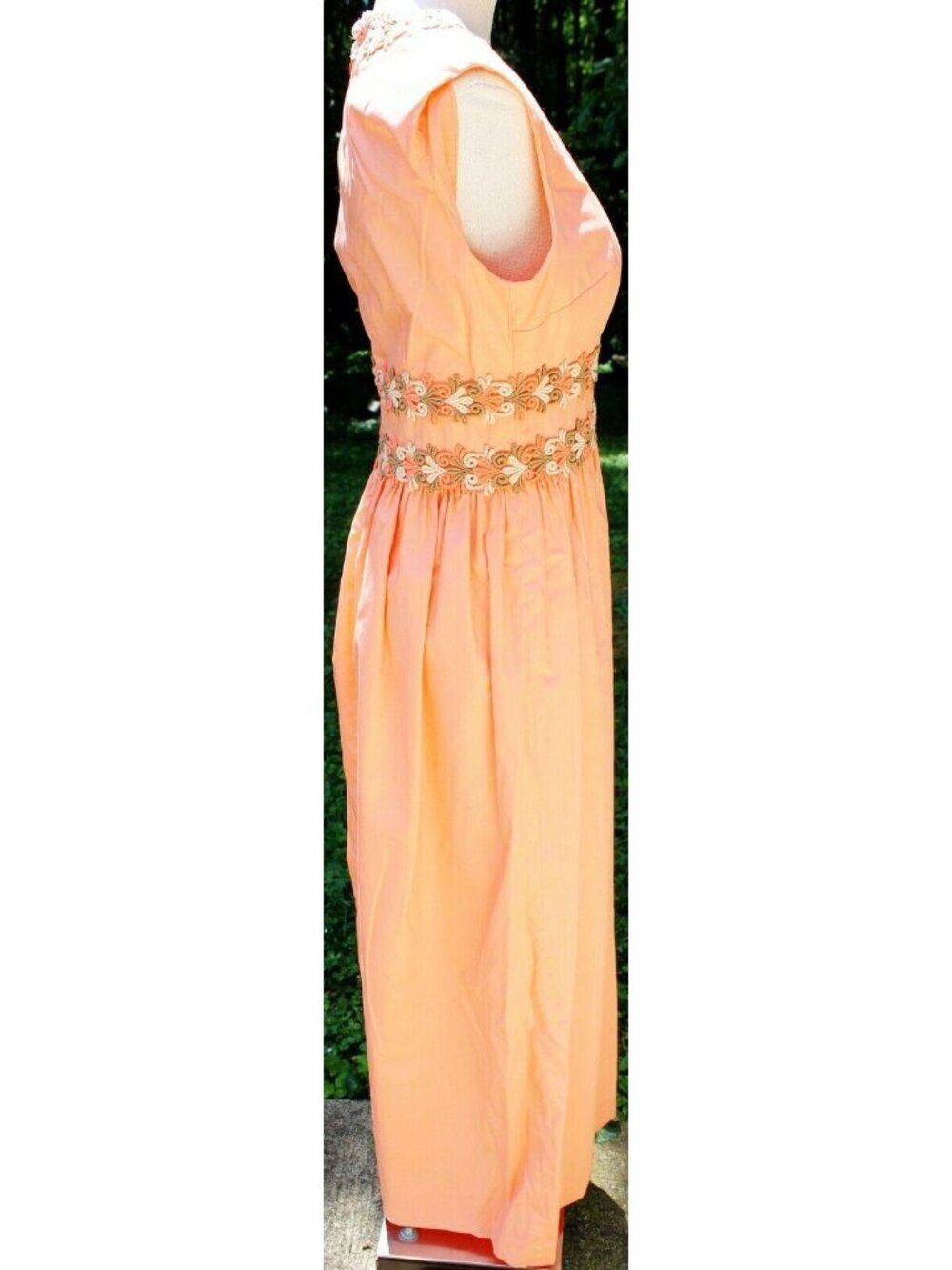Vtg 1960s Coral Summer Dress Womens sz 12 Party Beach Lake Sheath Maxi Long - Picture 4 of 8